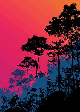 Tropical Forest Silhouette at Sunset