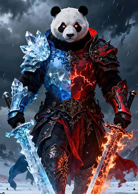 Panda Warrior with Elemental Swords