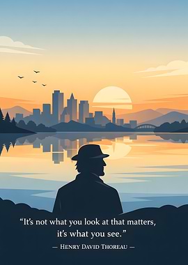 Man overlooking city at sunset