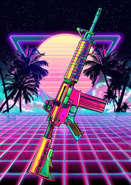 Retro Gun Sunset Grid