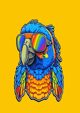 Cool Parrot Wearing Rainbow Sunglasses