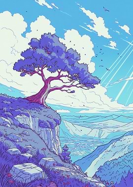Serene Cliffside Tree Overlooking Valley