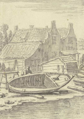 Sketch of a boat and buildings
