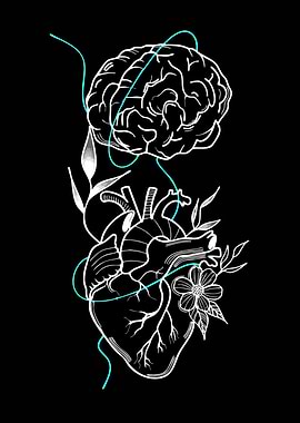 Brain and Heart with Floral Elements