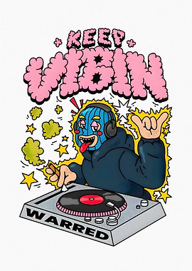 DJ with Mask and 'Keep Vibin' Text