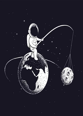 Astronaut fishing for the moon