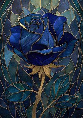 Stained Glass Blue Rose