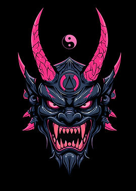 Demonic Oni Mask with Yin Yang Symbol