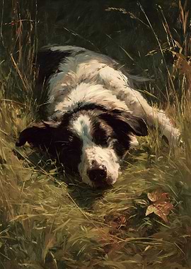Dog Resting in Tall Grass