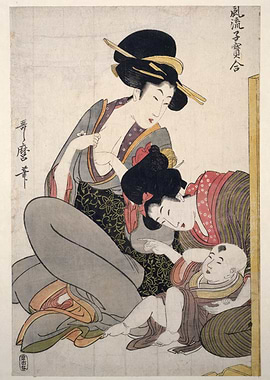 Ukiyo-e print of women and child