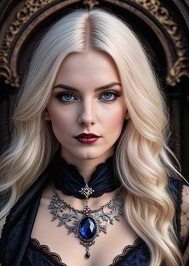 Gothic Vampire Woman with Blue Eyes