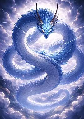 Majestic Blue Dragon in Clouds
