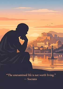 Socrates contemplating life at sunset