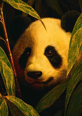 Detailed Panda Illustration Bamboo Leaves