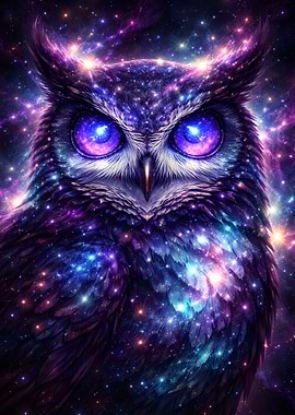 Cosmic Owl with Galaxy Eyes
