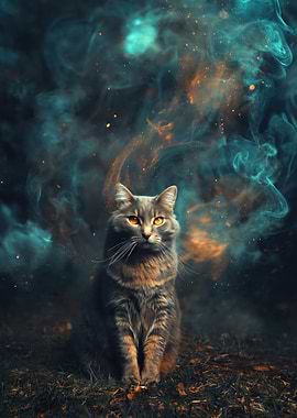 Mystical Cat in Cosmic Smoke