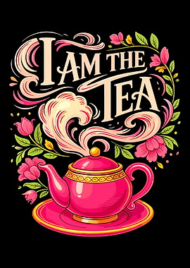 I Am The Tea Poster, Cute Teapot Wall Art, Whimsical Floral Aesthetic Print