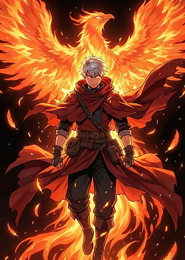 Man with Phoenix and Fire