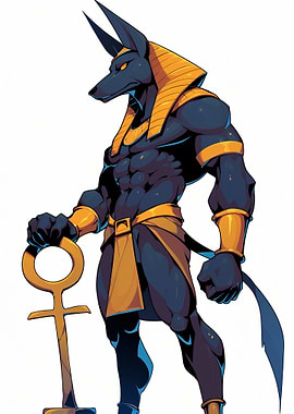Anubis Holding Ankh Symbol