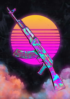 Retro AK-47 with Neon Sunset
