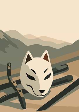 Kitsune Mask in a Mountain Landscape