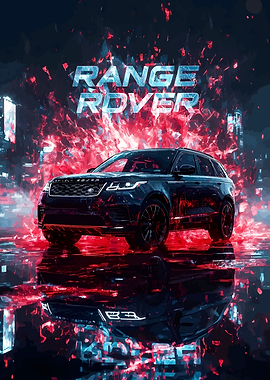 Range Rover with Fiery Cityscape