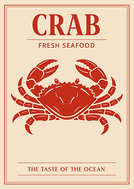 Vintage Crab Poster, Fresh Seafood Wall Art, Retro Ocean Kitchen Print