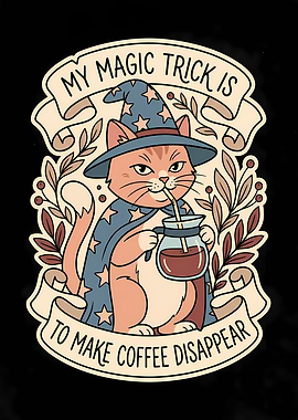 Wizard Cat Drinking Coffee
