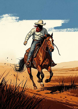 Cowboy Riding Horse in Desert