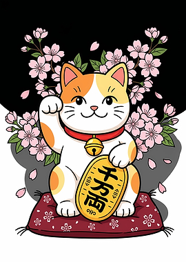 Maneki Neko with Cherry Blossoms