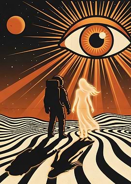 Astronaut and glowing figure in space