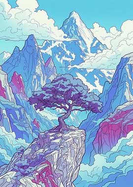 Majestic Mountain Landscape with Lone Tree