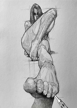 Pencil Sketch of a Woman's Legs and Feet