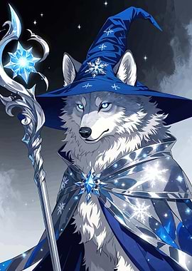Wolf Wizard with Snowflake Staff
