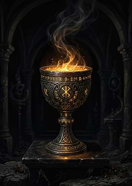 Mystical Flaming Chalice with Runes