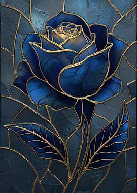 Blue Rose Stained Glass Art