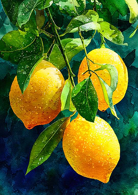 Vibrant Lemons Botanical Watercolor Art