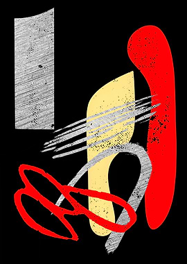 Abstract Red, Yellow, and Silver Shapes