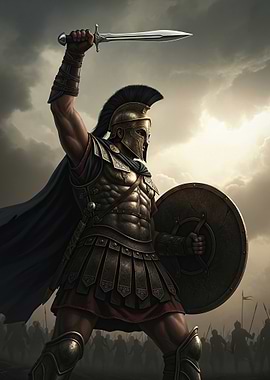 Spartan Warrior Raising Sword