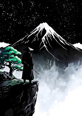 Samurai Overlooking Mount Fuji