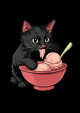 Black Cat Eating Ice Cream