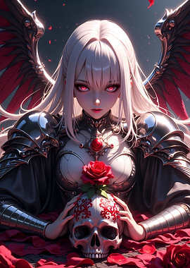 Gothic Angel with Skull and Rose