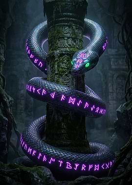Mystical Serpent on Ancient Pillar