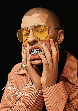 Bad Bunny Portrait with Sunglasses