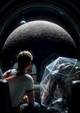 Astronaut viewing moon from spaceship