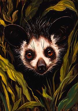 Detailed Aye-aye Painting Green Foliage