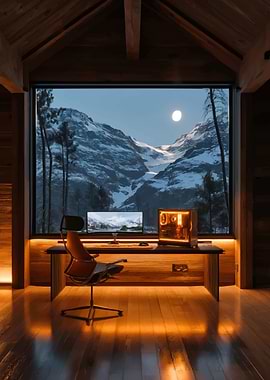 Cozy Gaming Setup with Mountain View