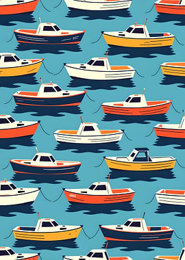 Pattern of Colorful Boats on Blue Water