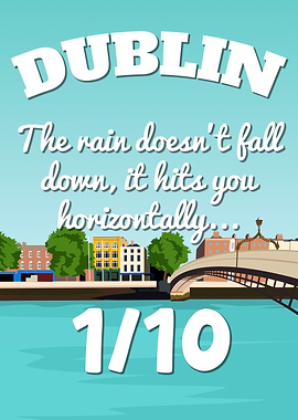 Dublin Ireland 1/10 The Rain Hits You Horizontally Funny Vintage Travel Poster