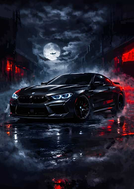 Dark Night BMW M8 with Red Glow